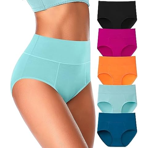 ASIMOON Tummy Control Underwear for Women Cotton High Waisted Plus Size Full Coverage Shaping Panties Briefs Ladies Pack L Cover