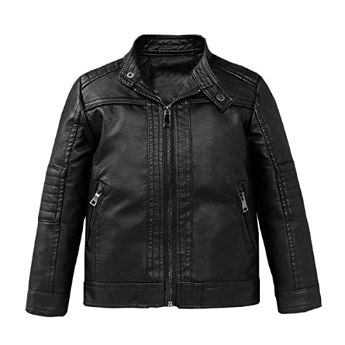 Boys Stand Collar Leather Jackets Kids Spring Fall Faux Leather Motorcycle Coats for 3-12Years