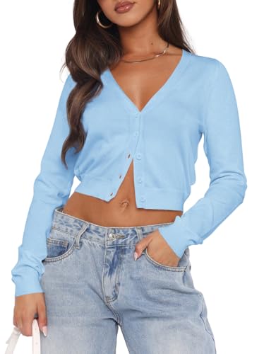 Image of Ezbelle Women's Long Sleeve Open Front Cropped Lightweight Cardigan Sweater Button Down Shirt 2026 Fall Tops