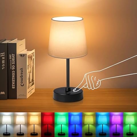 Ascher Small Cordless Table Lamp, Built-in Rechargeable Battery, RGB, 3 CCT, Dimmable Portable Bedside Night Lamp, White Shade Ambient Light for Restaurant, Bedroom Cover