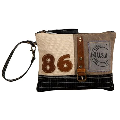 Western Leather Pouch Bag for Women - Upcycled Canvas Wristlet Handbag
