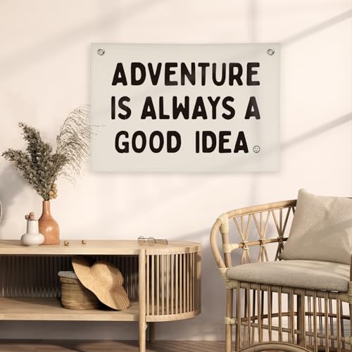 Image of Nursery Decor, Boys Room Decoration Adventure Is Always A Good Idea Motivational Banner for Playroom, Nursery Hanging Linen Banner Wall Canvas Flag, Toddler Teen Room Dorm Decor 30x20