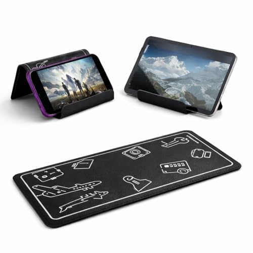 Image of Mizi Airplane Phone & Tablet Holder - Adjustable Flexible Flap Stand for Desk, Bed, Treadmill, Home, and Airplane Travel Essentials - Compatible with iPhone, Smartphones, and Tablets - Black
