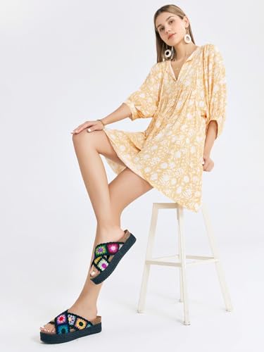 Image of Coutgo Womens Platform Espadrille Sandals Floral Crochet Open Toe Slides | 2.2-In Heels, Slip on, Cork Footbed, Cross Wide Strap, Summer Beach Vacation Shoes