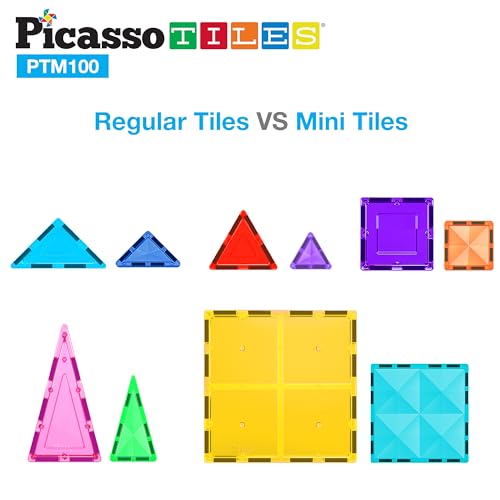 Image of PicassoTiles 100pc Magnetic Tile Mini Diamond Set Travel Size STEM Educational Building Kit for Toddlers Preschool Boys Girls Age 3 Plus Montessori Indoor Learning Toy for Creative Development PTM100