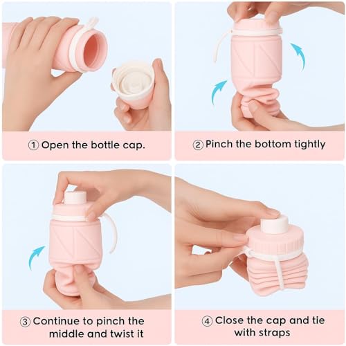 Image of Barebeauty Folding Silicone Water Bottle | Collapsible Travel Water Bottle for Gym, Office, School, Cycling, Hiking & Outdoor Sports | Leak-Proof, Portable Bottle | 600 Ml (Pink)