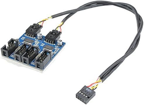 Kalolary 9pin USB header Male 1 to 4 Female Extension Cable Card Motherboard 9-Pin USB HUB USB 2.0 9 pin Connector Adapter Port Multilier Usb Header Splitter