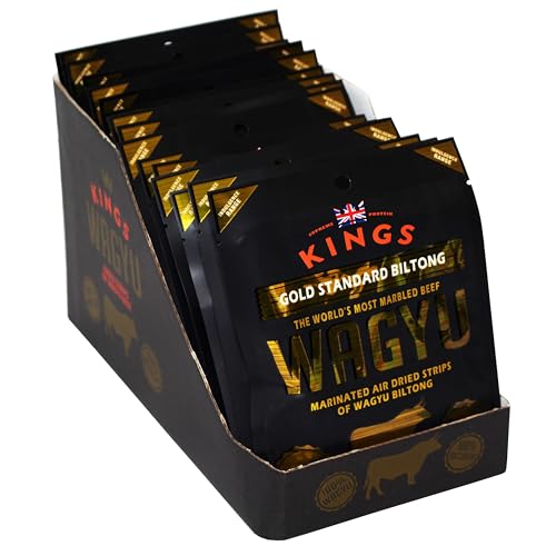 Kings - Wagyu Beef Biltong - Gold Standard Indulgent Range - High Protein Meat Snack - Box of 12 x 25 g Packs