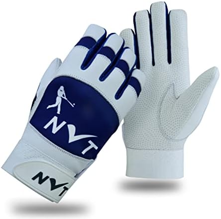NVT Baseball Batting Gloves, Offers Superior Grip & Performance, Ultimate Durability and Ventilation, Available in Blue & Multi Color, Youth & Adult Size. (White, Blue, Large)