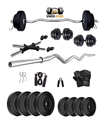Sporto Fitness Leather 20 Kg Weight Plates, 3 Ft Curl Rod, 2 D. Rods Home Gym Equipment Dumbbell Set (03), Multi Color (20 Kg Curl), PVC, Multicolour (B07VMGDM47) Amazon Price History, Amazon Price Tracker