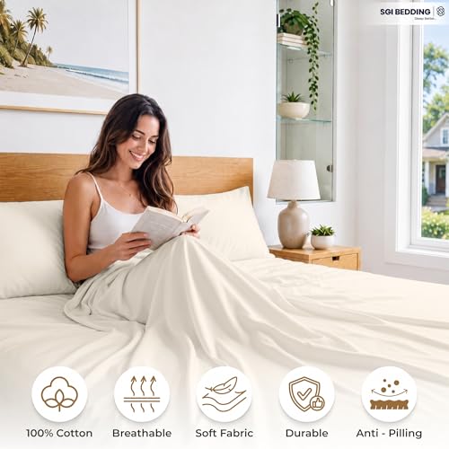Image of SGI bedding RV Short Queen Sheet Set 60x75, 600 TC Egyptian Cotton, 4 Piece Luxury Hotel Collection, Ultra Soft & Breathable, Fits RV Mattress Camper & Trailer, 15 Inch Pocket, Ivory