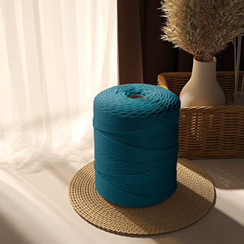 Image of ZUEXT Macrame Cord, Peacock Blue, 4mm x 547yds Cotton String Macrame Yarn | Natural Handmade, 4 Strands Twisted Cotton Rope, for Craft Wall Hanging Weaving Tapestry Dream Catchers Hanger DIY Gift, 500m