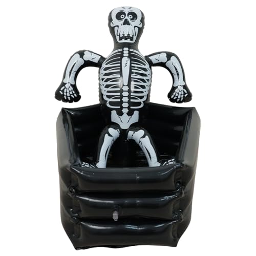 Halloween Cooler Black Skull PVC Inflatable Ice Serving Bar with Anti-Leakage Nozzle Floating Blow up Cooler for Parties Yard BBQ Picnic Pool