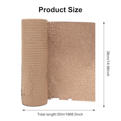Honigwaben Verpackungspapier 38x500cm, Braunes Kraftpapier Polsterpapier Rolle, Füllmaterial für Versand und Umzug, Wabenstruktur Verpackungsmaterial