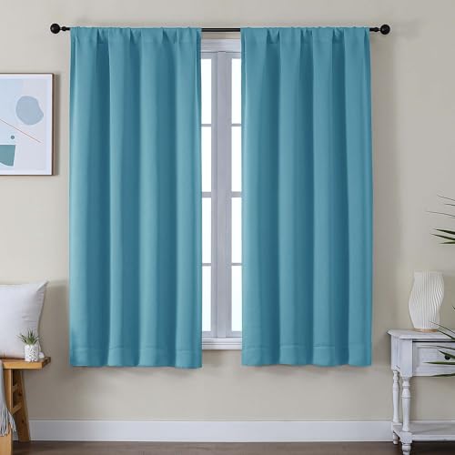 Image of Simplebrand Ava Turquoise Blackout Curtains for Bedroom 63 Inch Length 2 Panels Set, Solid Thermal Insulated Energy Saving Rod Pocket Window Treatment Curtains Blackout Drapes, W40 x L63 Inch, Tur