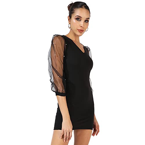 Image of PINACOLADA Women's Solid Dress for Casual Wear | Regular Sleeve | Quality Stretchable Fabric | Dress Crafted with Enhanced Stretch and Comfort Fit for Everyday Wear