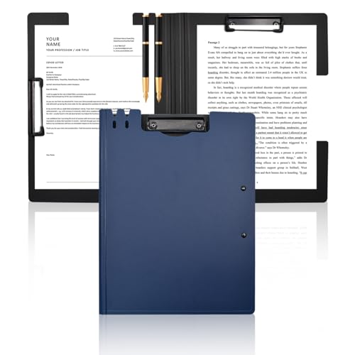 VANRA クリップボードフォルダ a4 バインダー 二つ折り 薄型 ダブルクリップ 折りたたみ式 防水 会議パッド 書類ホルダー 軽量 ペンホルダー付き 持ち運び簡単 オフィス 学校 ビジネス プレゼン用 (ブルー)