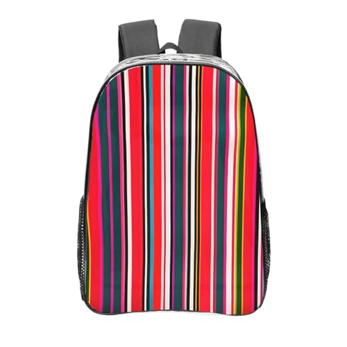 Colorful Stripes Print Transparent Backpack PVC Bag Spacious Compartments Men Women Trip And Daily Use