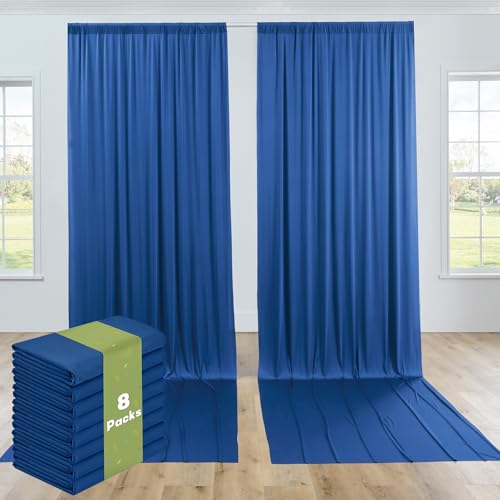 Image of 8 Panels 5x12ft Royal Blue Backdrop Curtains for Parties, Wrinkle Free Polyester Blue Photo Backdrop Drapes 12 ft Long Back Drop Cloth for Wedding Birthday Photography Background Party