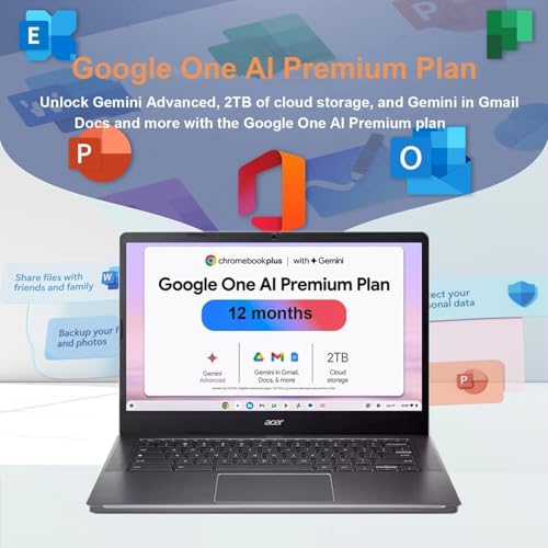 Image of Acer Chromebook Plus 514, 14 inch FHD Touchscreen Laptop, Intel 8-Core i3-N305, 8GB RAM, 512GB SSD, Chrome OS, Long Battery Life, High-End Business /Luxury Gift