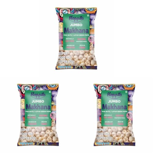 Image of Happilo Premium Jumbo Fox Nuts (Phool Makhana) 200g, Healthy Snack Low Calorie Gluten Free and Vegan (Pack of 3)