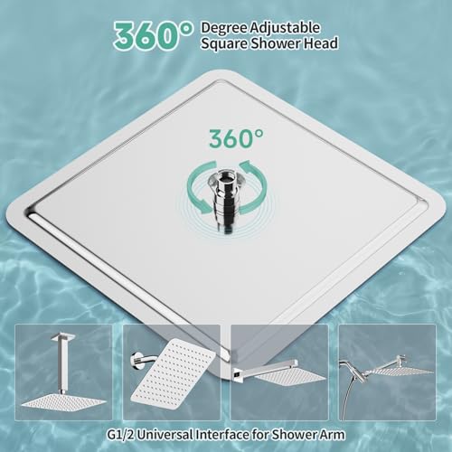 SR SUN RISE 16 Inch Rain Shower Head, High Pressure Rainfall Showerhead Large Waterfall Shower Head Ultra Thin Water Saving, Polished Chrome 304 Stainless Steel