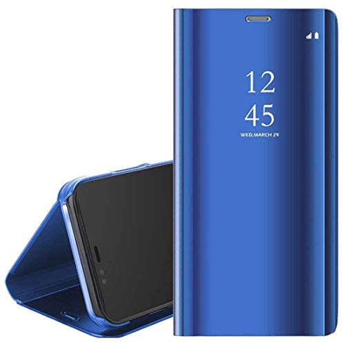 Image of Clear View Smart Stand Mirror Flip Case Cover for Samsung Galaxy M20 - Blue