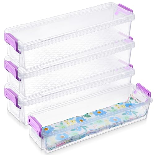Image of Tioncy 4 Pcs 13 x 4 x 3 in Fabric Strip Case Jelly Cotton Fabric Patchwork Roll Storage Case Bulletin Board Border Bolt Storage Sewing Cloth Box for Cloth Strips Art Craft Organizer (Purple)