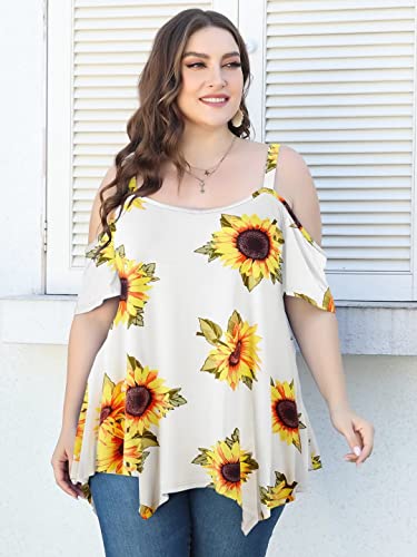 Image of LARACE Cold Shoulder Tops for Womens Summer Clothes Spaghetti Strape Tunic Oversized Shirts Asymmetrical Plus Size Blouse