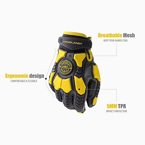Hldd Handlandy Heavy Duty Work Gloves, Tpr Protector Impact Gloves, Men & Women Cut Resistant Utility Mechanics Work Gloves Touchscreen (L, Yellow-Upgrade) #TOP1