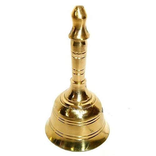 WHOLESALE J MART ( W J M ) Brass Gold Pooja Handheld Ghanti, Bell Packing Size 6 Inch 2.5 Inch for Pooja Room