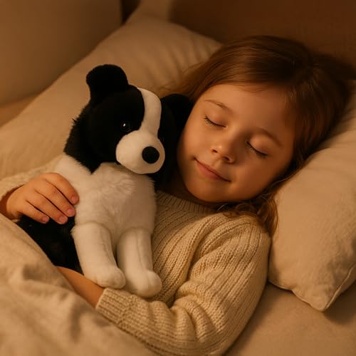 WEIGEDU Border Collie Plüschtier Hund Stofftiere Plüschtiere, 30.5 cm, Weicher Realistischer Schwarz-Weiß Welpe, Kuscheliges Farmtier-Plüschtier für Kinder, Mädchen, Jungen, Geburtstag