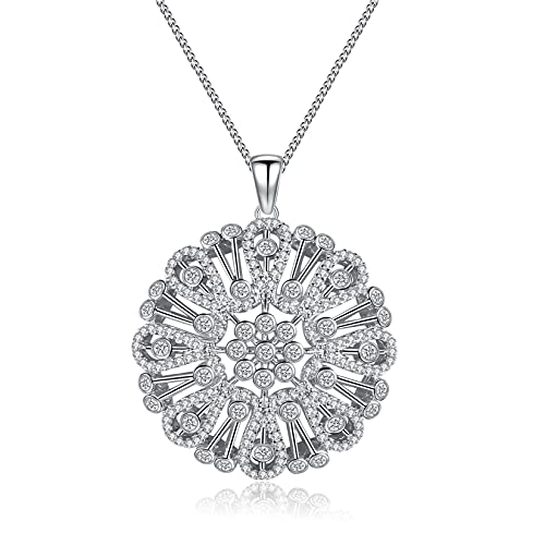 VIKI LYNN Copper Cubic Zirconia Retro Round Flower Pendant Long Sweater Statement Necklace for Women