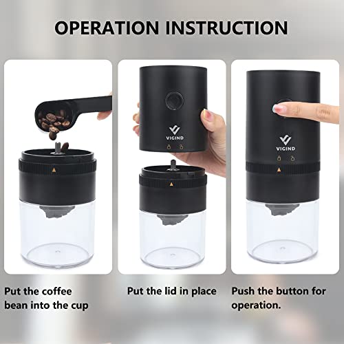 Vigind Portable Electric Burr Coffee Grinder, Coffee Maker With Grinder With Adjustable Settings, Burr Grinder With Multi Grind Setting, Usb Rechargeable Simple Push Button Operation With A Spoon #TOP3