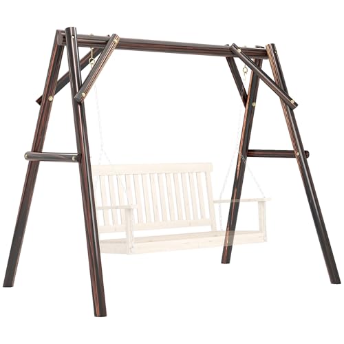 Outsunny 660 lbs Porch Swing Frame Heavy Duty A-Frame Wooden Swing Stand for DIY Painting Freestanding Hanging Chair Stand Only for Porch Lawn Garden Backyard Carbonized