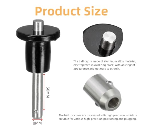 MerciL Ball Locking Pin, 304 Stainless Steel Push-Button Quick Release Pin Quick Release Fastening Locating Safety Pins with Lanyard Cable (8X50mm)