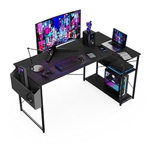 L-förmiger Schreibtisch – 100×70 cm Gaming Tisch mit Ablagefächer, Umkehrbarer PC Ecktisch Computertisch, Corner Gaming Tisch für Studium Arbeit Zuhause Schlafzimmer, Schwarz