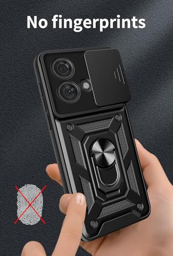 Image of Scalebee Back Cover for Motorola Moto Edge 40 Neo Heavy Duty Slide Camera Cover Built-in Rotated Ring Kickstand (Black, Rugged Armor) (Edge 40 Neo)