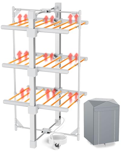 3-Tier Electric Heated Clothes Airer with Cover - 24 Bars, Energy...