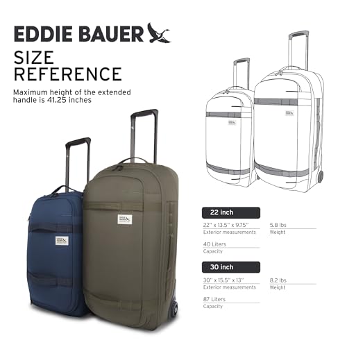 Eddie Bauer Excursion Traveling 22 Rolling Duffel Bag with Lightweight Telescopic Handles and Rugged Wheels - 40L, Spruce3