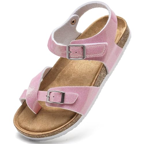 Image of Torotto Girls Boys Sandals with Cork Footbed Adjustable Buckle Summer Slides Flip Flops Open Toes Flat for Kids Toddler