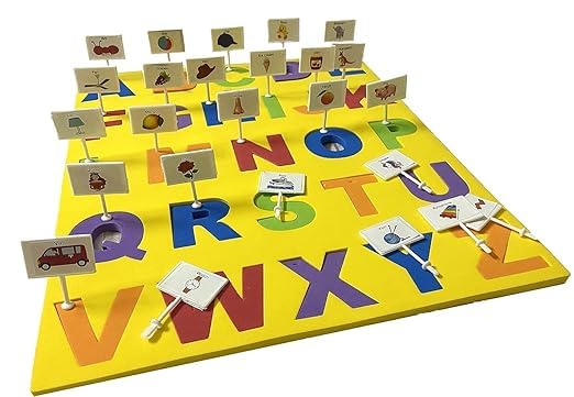 Image of ABC Alphabet Learning Board Puzzle for Kids | A-Z Educational Toy with Picture Flags | Preschool Letter Recognition Game | Montessori Learning Toy for Boys & Girls Age 3+ Years