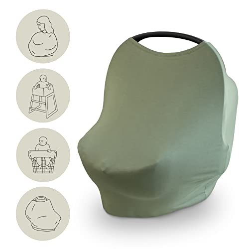 Image of mushie Baby Car Seat Canopy Cover | Breathable & Stretchy Multi Use Cover for Breastfeeding, Nursing, High Chair, Shopping Cart, Strollers (Dried Thyme)