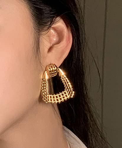 Gold Rectangle Geometric Dangle Earrings Gold Statement Drop Earrings For Women Large Metal Triangles Earrings For Women Girls #TOP3