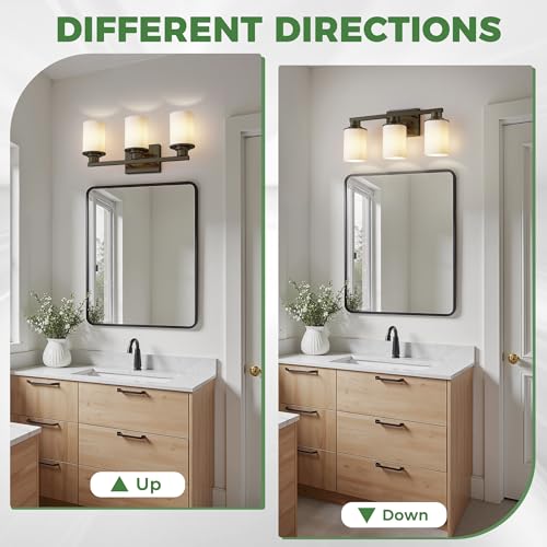 Image of DORESshop 17 Inch 3-Light Black Bathroom Vanity Light with Milk Glass
