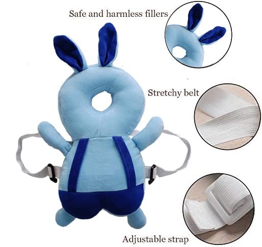 HUG PUPPY Baby Head Protector Cushion Plush Soft Toy Early Learning Toy Fall Protection Helmet Baby Head Protector Child Adjustable Shoulder Strap (Light Blue) - Image 3 thumbnail