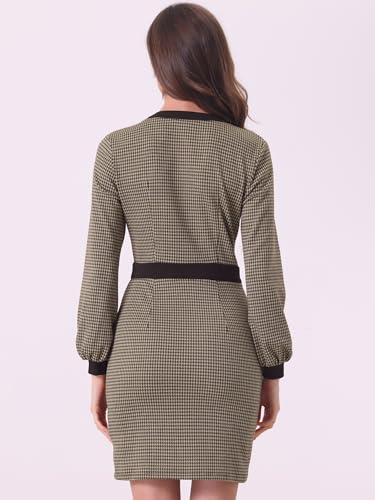 Allegra K Houndstooth Bodycon Dress for Women's V Neck Long Sleeve Pencil Sheath Dresses3