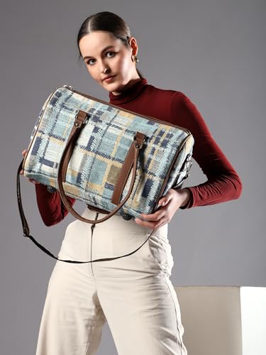 Image of ENSAC Premium Duffle Bag for Travel for Men and Women Made of Cotton /Jacquard with Cabin Holiday Bag (Blue)