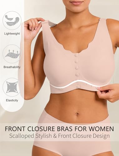 Soft Intention Jelly Wireless Bra Front Closure Bras for Women Plus Size Bra Bralettes Full Coverage Comfort Supportive Nude — view 2