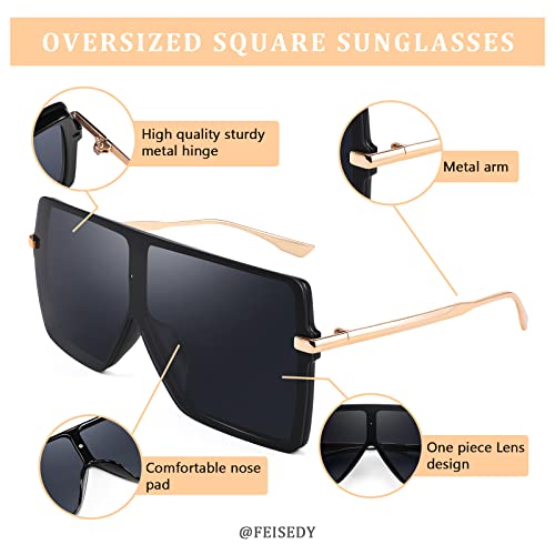 FEISEDY Flat Top Oversized Shield Sunglasses Women Men Square Fashion Rimless Shades UV400 B27843